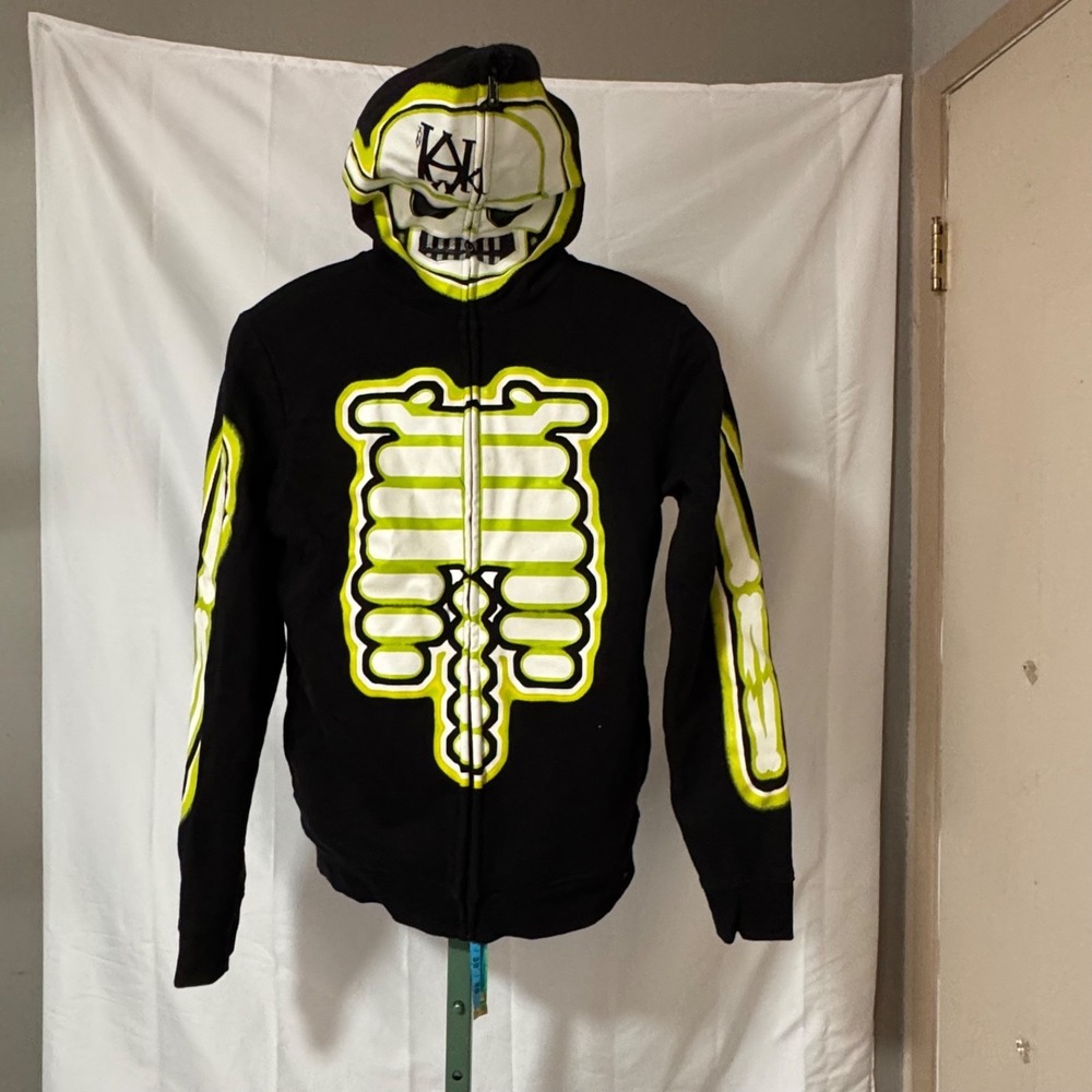 Kids Skeleton Hoodie Costume Glow Style Full Zip Black Halloween Jacket Hawk m